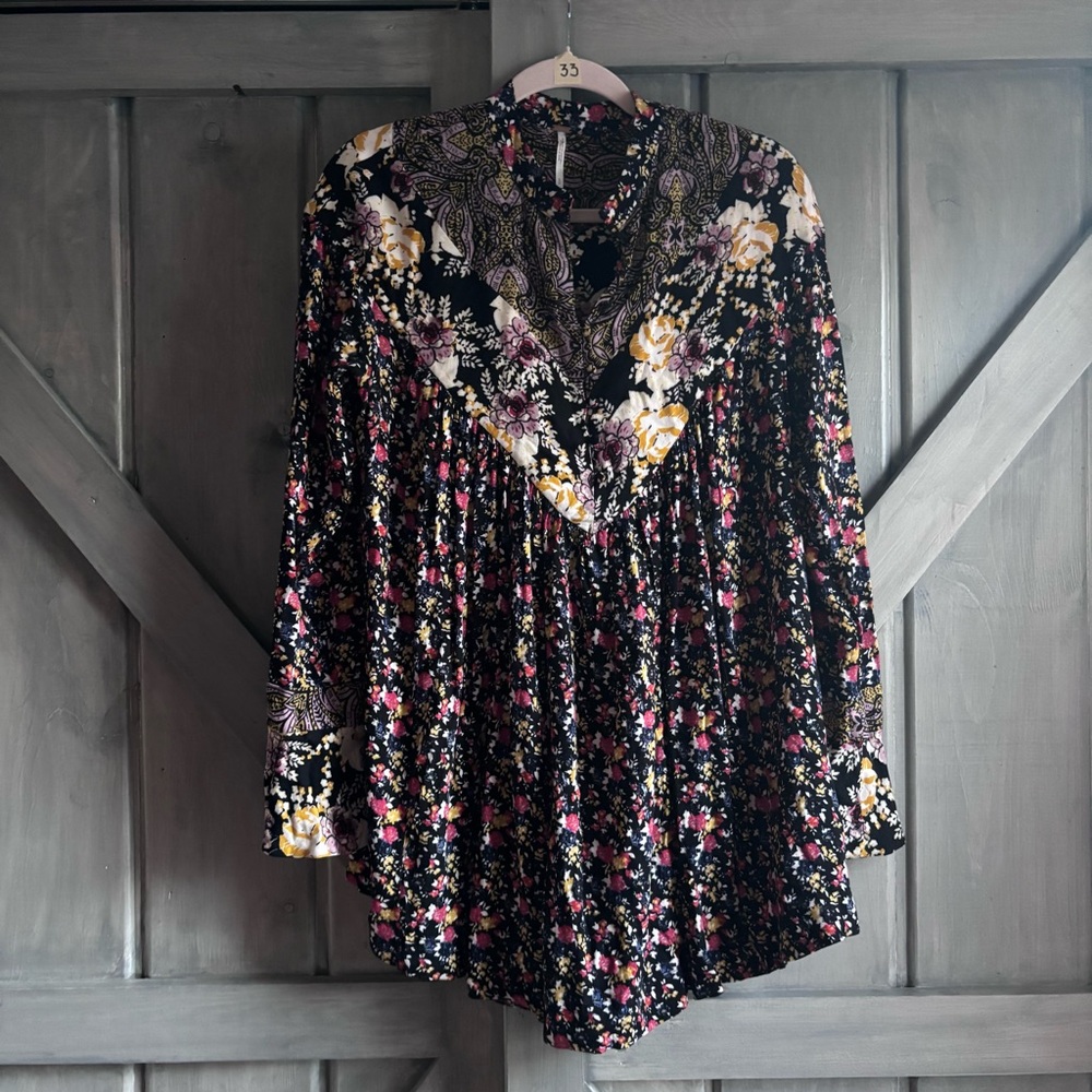 Free People Floral Tunic Blouse‎ Flowy Size S - Picture 3 of 13